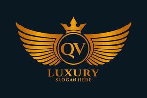 Luxury royal wing Letter QV crest Gold color Logo vector, Victory logo, crest logo, wing logo, vector logo template.