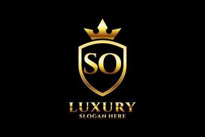 Priinitial SO elegant luxury monogram logo or badge template with scrolls and royal crown - perfect for luxurious branding projectsnt vector