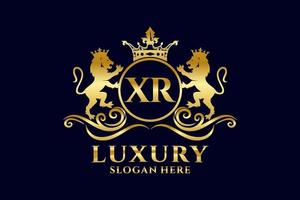 Initial XR Letter Lion Royal Luxury Logo template in vector art for luxurious branding projects and other vector illustration.