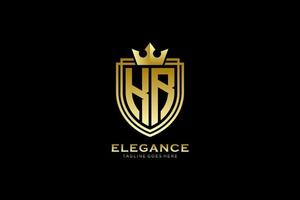 initial KR elegant luxury monogram logo or badge template with scrolls and royal crown - perfect for luxurious branding projects vector