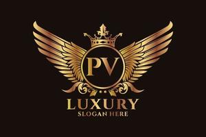 Luxury royal wing Letter PVV crest Gold color Logo vector, Victory logo, crest logo, wing logo, vector logo template.