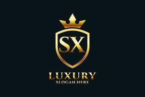 initial SX elegant luxury monogram logo or badge template with scrolls and royal crown - perfect for luxurious branding projects vector