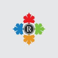letra r maple leaf logo icon símbolo canadiense plantilla. vector