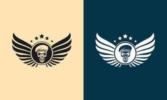 icono de logotipo de alas y cráneo humano abstracto vector