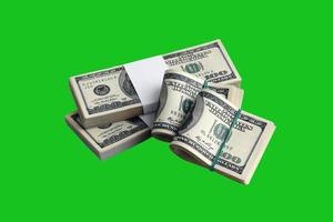 Bundle of US dollar bills isolated on chroma keyer green. Pack of american money with high resolution on perfect green mask photo