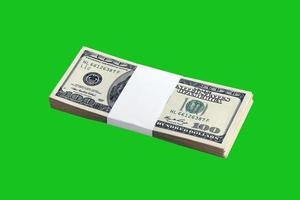 Bundle of US dollar bills isolated on chroma keyer green. Pack of american money with high resolution on perfect green mask photo