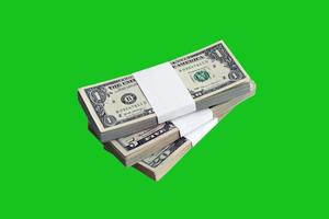 Bundle of US dollar bills isolated on chroma keyer green. Pack of american money with high resolution on perfect green mask photo