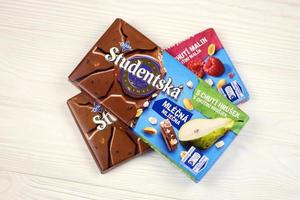 KHARKIV, UKRAINE - NOVEMBER 3, 2021 Studentska chocolate bar is a popular Czech chocolate manufacturing by Orion, part of Nestle company photo