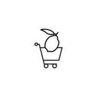 Selling, purchase, shopping concept. Vector sign suitable for web sites, stores, shops, articles, books. Editable stroke. Line icon of lemon in shopping cart