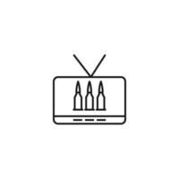 Television, tv set, tv show concept. Vector sign drawn in flat style. Suitable for sites, articles, books, apps. Editable stroke. Line icon of bullets on tv screen