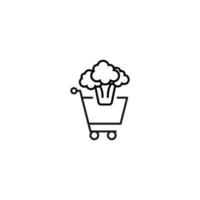 Selling, purchase, shopping concept. Vector sign suitable for web sites, stores, shops, articles, books. Editable stroke. Line icon of broccoli in shopping cart