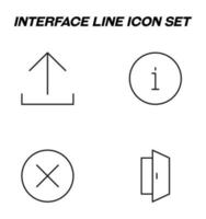 Simple monochrome vector symbols suitable for apps, books, stores, shops etc. Line icons set with signs of arrow, information sign, cross mark, opened door as exit