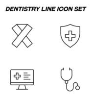 Simple monochrome vector symbols suitable for apps, books, stores, shops etc. Line icons set with signs of pink ribbon, cross inside of shield, web site of clinic, stethoscope