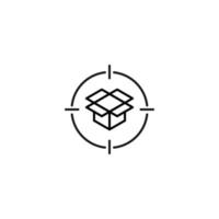 Simple black and white illustration perfect for web sites, advertisement, books, articles, apps. Modern sign and editable stroke. Vector line icon of opened box inside target