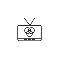 televisión, televisor, concepto de programa de televisión. signo vectorial dibujado en estilo plano. adecuado para sitios, artículos, libros, aplicaciones. trazo editable. icono de línea de círculos cruzados en la pantalla de televisión vector