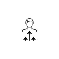 Monochrome sign drawn with black thin line. Modern vector symbol perfect for sites, apps, books, banners etc. Line icon of arrows up next to faceless man