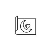 Art, picture, image concept. Simple monochrome isolated sign. Editable stroke. Vector line icon of heart next to The Moon on paper sheet