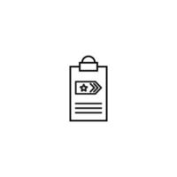 Document on clipboard sign. Vector outline symbol in flat style. Suitable for web sites, banners, books, advertisements etc. Line icon of star and lines on epaulets on clipboard