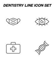 Simple monochrome vector symbols suitable for apps, books, stores, shops etc. Line icons set with signs of medical face mask, eye, cross on suitcase, dna molecule