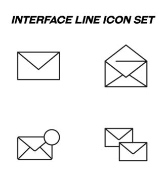 Simple monochrome vector symbols suitable for apps, books, stores, shops etc. Line icons set with signs of different envelops as signs of post and messages