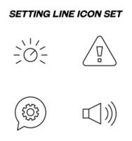 Simple monochrome vector symbols suitable for apps, books, stores, shops etc. Line icons set with signs of indicator, exclamation sign, gear, cogwheel, megaphone