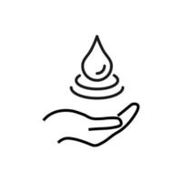 Support, present, charity signs. Monochrome symbol for web sites, stores, shops and other facilities. Editable stroke. Vector line icon of water drop over outstretched hand