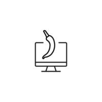 Item on pc monitor. Outline sign suitable for web sites, apps, stores etc. Editable stroke. Vector monochrome line icon of chili pepper on computer monitor