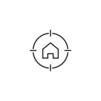 Simple black and white illustration perfect for web sites, advertisement, books, articles, apps. Modern sign and editable stroke. Vector line icon of house inside target