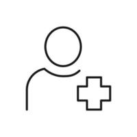 Hobbies, profession and business concept. Minimalistic signs for web sites, adverts, apps, stores. Editable stroke. Vector line icon of medical cross by faceless person