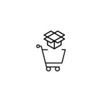 Selling, purchase, shopping concept. Vector sign suitable for web sites, stores, shops, articles, books. Editable stroke. Line icon of opened box in shopping cart