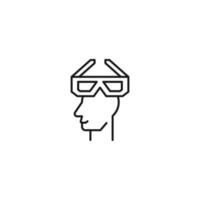 Hobbies, thought and ideas concept. Vector sign drawn in flat style. Editable stroke. Line icon of 3d eyeglass over head of man
