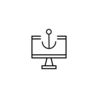 Monochrome sign drawn with black thin line. Perfect for internet resources, stores, books, shops, advertising. Vector icon of anchor for ships inside of computer