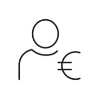 aficiones, profesión y concepto de negocio. signos minimalistas para sitios web, anuncios, aplicaciones, tiendas. trazo editable. icono de línea vectorial del euro por persona sin rostro vector