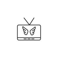 televisión, televisor, concepto de programa de televisión. signo vectorial dibujado en estilo plano. adecuado para sitios, artículos, libros, aplicaciones. trazo editable. icono de línea de alas en la pantalla de televisión vector