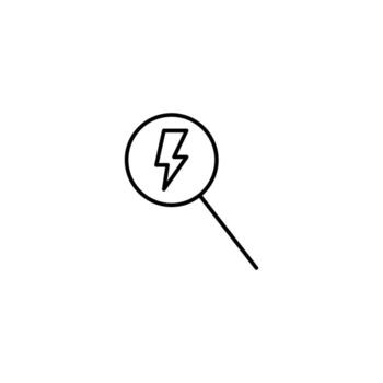 Outline symbols in flat style. Modern signs drawn with thin line. Editable strokes. Suitable for advertisements, books, internet stores. Line icon of lightning under magnifying glass vector