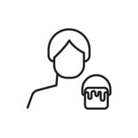 Hobby, business, profession of man. Modern vector outline symbol in flat style with black thin line. Monochrome icon of bucket of paint by anonymous male