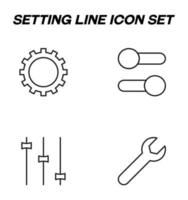 Simple monochrome vector symbols suitable for apps, books, stores, shops etc. Line icons set with signs of gear, cogwheel, wrench, on off, regulator