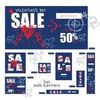 conjunto de banner web de venta de día de san valentín. elemento gráfico buena idea para volante minorista, oferta especial. fondo antiguo, afiche de productos publicitarios, 50 por ciento de descuento en la etiqueta adhesiva vector