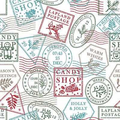Seamless pattern Vintage grunge texture christmas stamp rubber with holiday symbols in red, green and blue colors. For xmas greeting card, invitations, web banner, sale flyers retro design