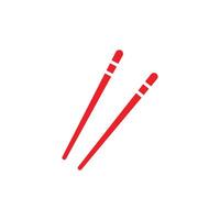 eps10 red vector bamboo chopsticks abstract solid icon isolated on white background. Chinese chopstick pair symbol in a simple flat trendy modern style for your website design, logo, and mobile app