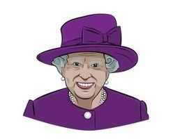 Queen Elizabeth Face Portrait With Purple Suit British United Kingdom National Europe Vector Illustration Abstract Design