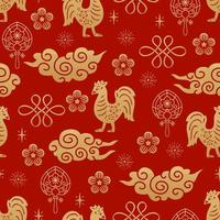 Chinese traditional Zodiac signs rooster seamless pattern. Oriental ornament vector