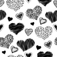 Hand drawn scribble sketch hearts seamless pattern. Abstract line black vector