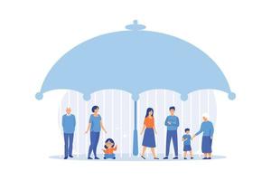 Individuals under umbrella protection against economic hazards. Social insurance, economic hazards risk, social security number concept. flat vector modern illustration