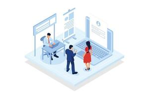 Class access code. Young student joins online class with access code, teaching app, virtual education, distance training,isometric vector modern illustration