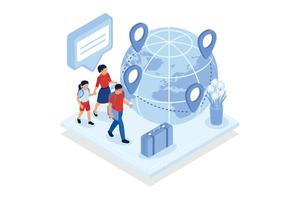 Human capital . International migration, brain drain, digital nomad, trained workers, buisness start up, leave country. isometric vector modern illustration