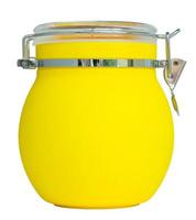 yellow plastic jar isolated on white with clipping path photo