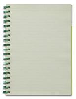 blank spiral notebook isolated on white photo