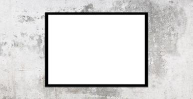 Mockup white picture frame on gray loft wall background with clipping path photo