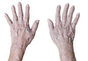 Hand of elderly woman isolated on white background with clipping path photo